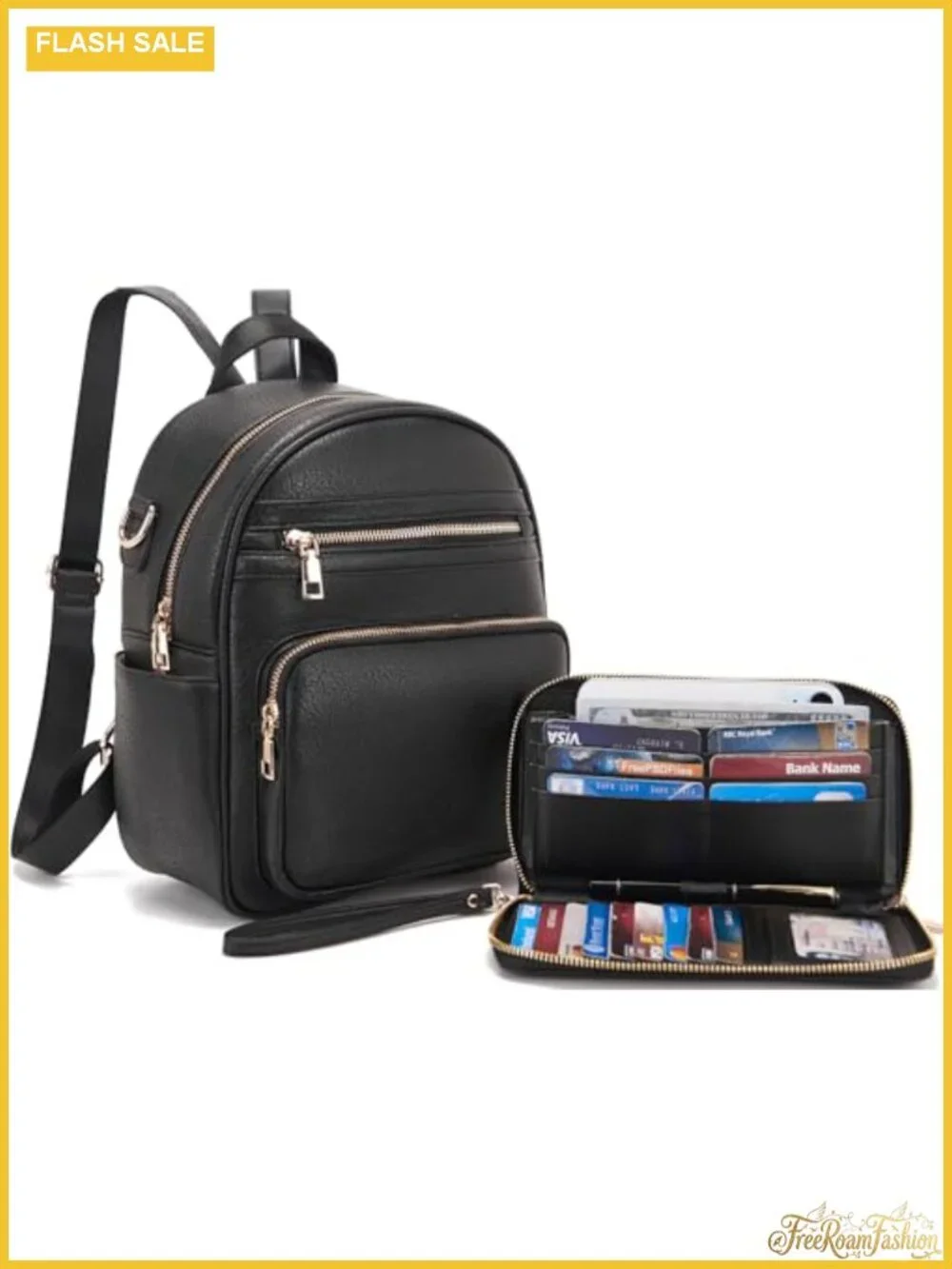 Faux Leather Small Backpack Purse with RFID Wallet Adjustable Strap